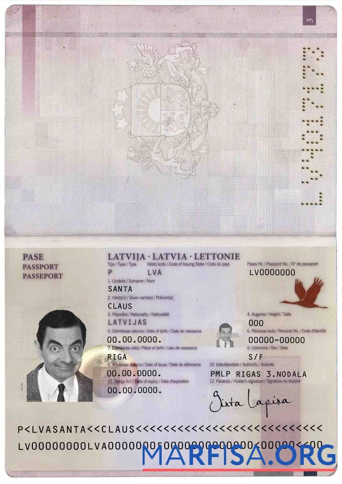 Printable Latvia passport (2007 2015) sample